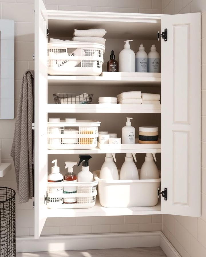 Stackable Bins for Categorized Storage - 30 Bathroom Cabinet Organizing Ideas