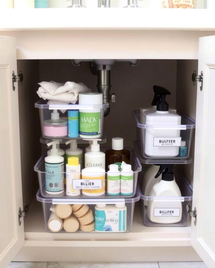 Stackable Bins for Maximizing Space - 30 Bathroom Cabinet Organizing Ideas