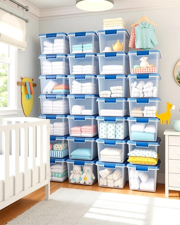 Stackable Plastic Bins for Compact Storage - 25 Nursery Storage Ideas