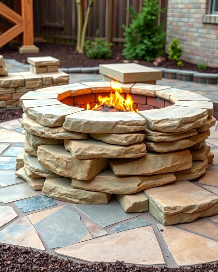 Stacked Flagstone Fire Pit - 25 Rock Fire Pit Ideas