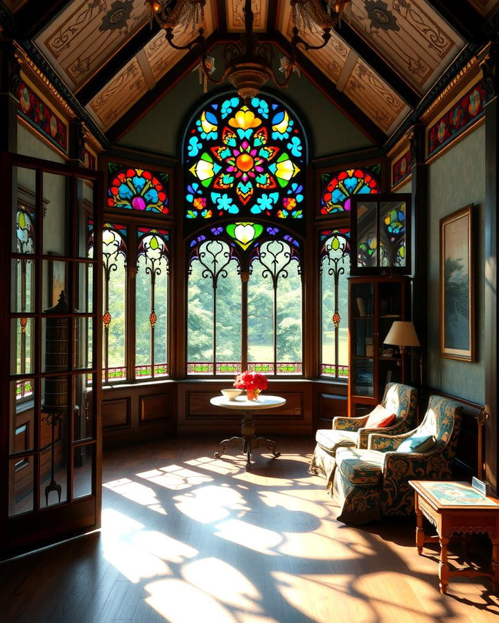 Stained Glass Accents for Vibrant Light - 25 Victorian Sunroom Ideas