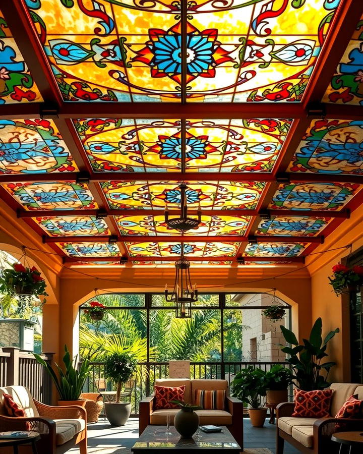 Stained Glass Panels for Artistic Flair - 25 patio ceiling ideas