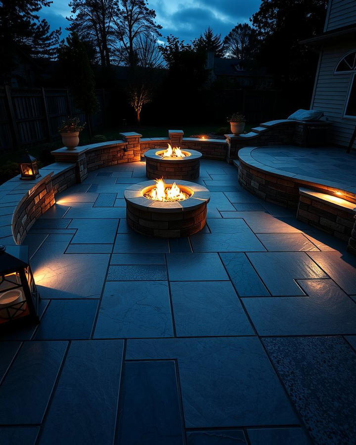 Stamped Concrete Patio with Fire Pit and Accent Lighting - 25 Stamped Concrete Patio With Fire Pit Ideas