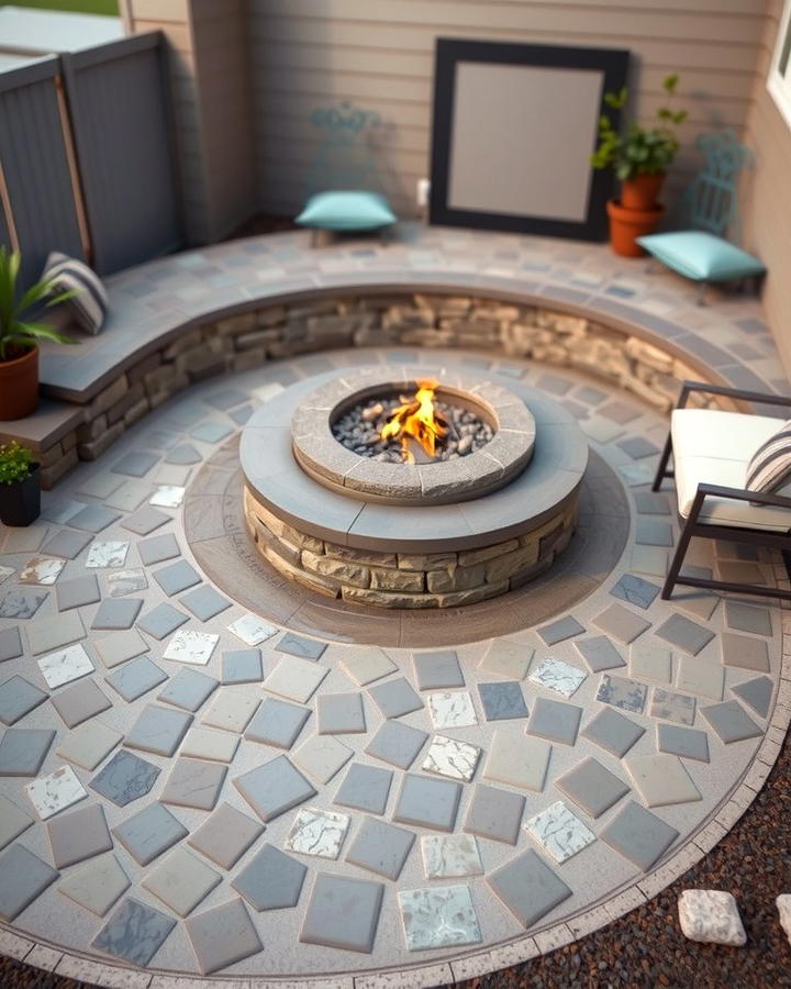 Stamped Concrete Patio with Fire Pit and Built In Seating - 25 Stamped Concrete Patio With Fire Pit Ideas