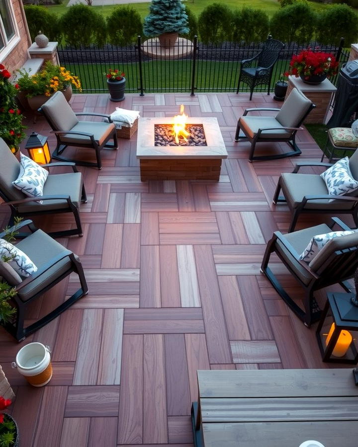 Stamped Concrete Patio with Fire Pit and Lounge Chairs - 25 Stamped Concrete Patio With Fire Pit Ideas