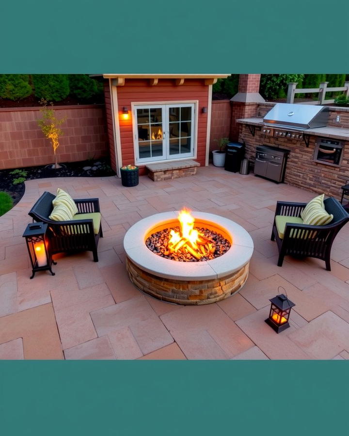 Stamped Concrete Patio with Fire Pit and Outdoor Kitchen - 25 Stamped Concrete Patio With Fire Pit Ideas