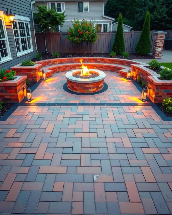 Stamped Concrete Patio with Fire Pit and Planters - 25 Stamped Concrete Patio With Fire Pit Ideas