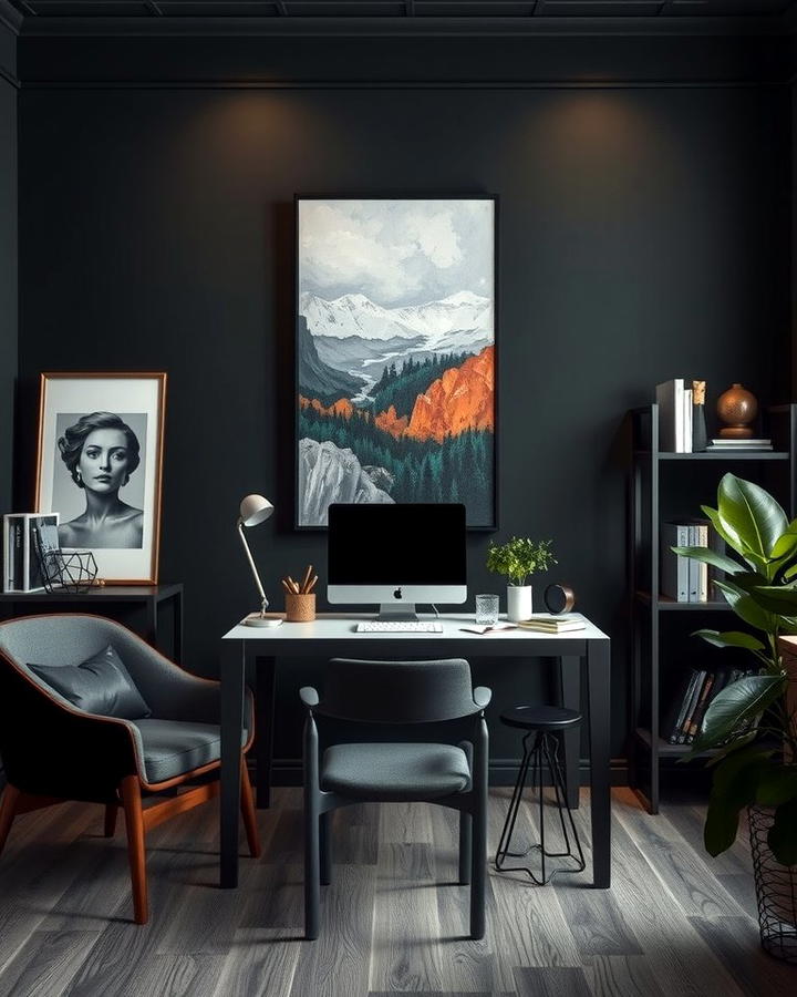 Statement Artwork - 30 dark home office design ideas