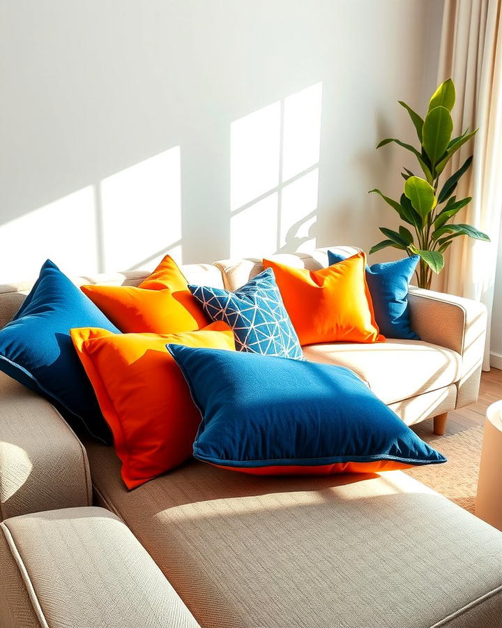 Statement Cushions - 25 orange and blue living room ideas