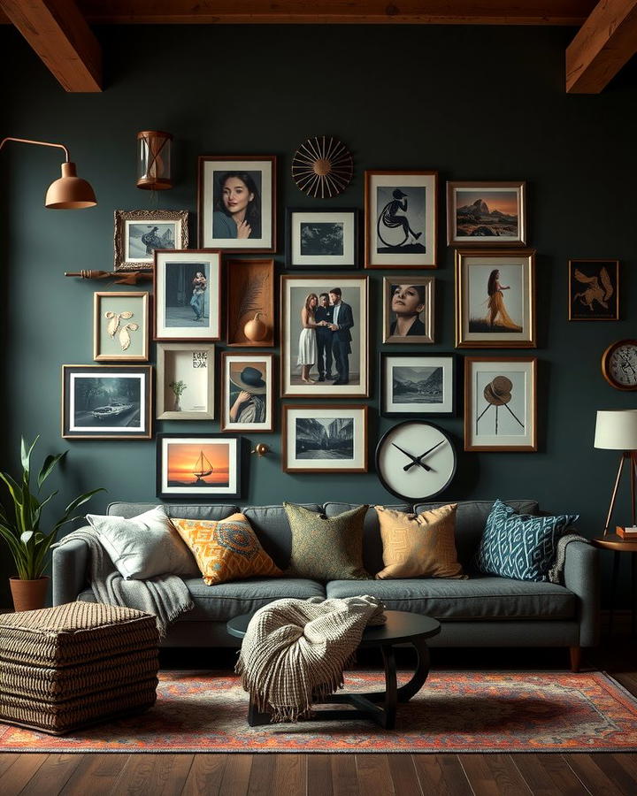 Statement Gallery Wall - 25 Moody Boho Living Room Ideas