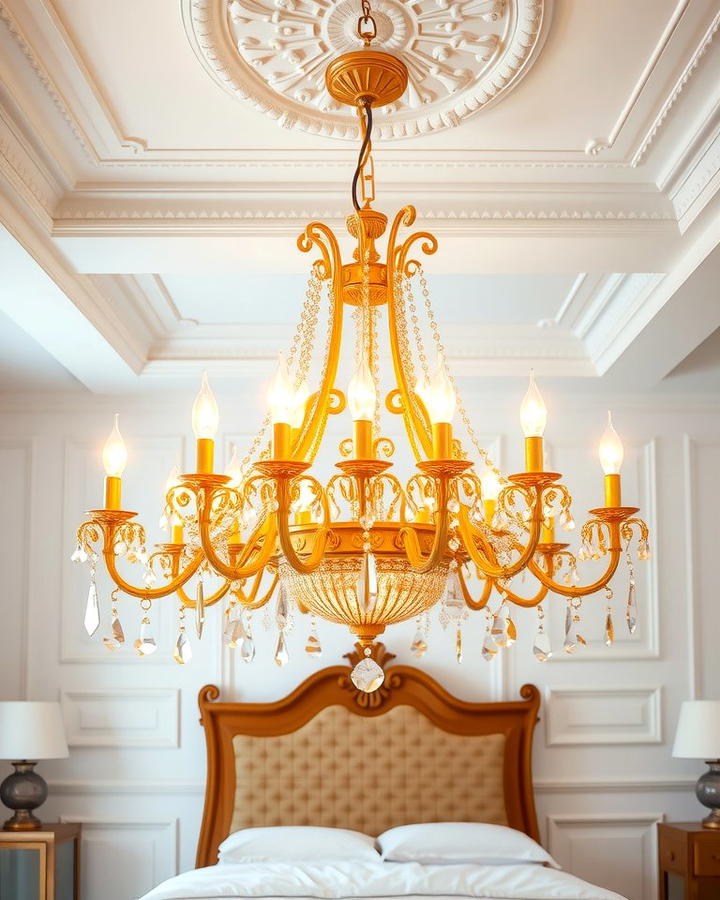 Statement Gold Chandeliers - 25 White and Gold Bedroom Ideas