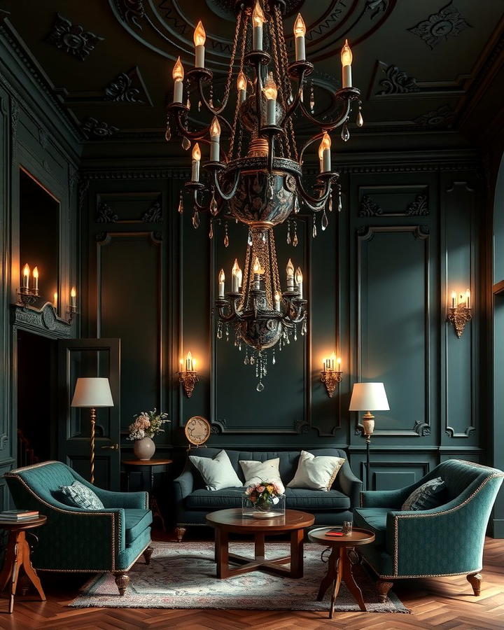 Statement Lighting Fixtures - 25 Victorian Dark Green Living Room Ideas