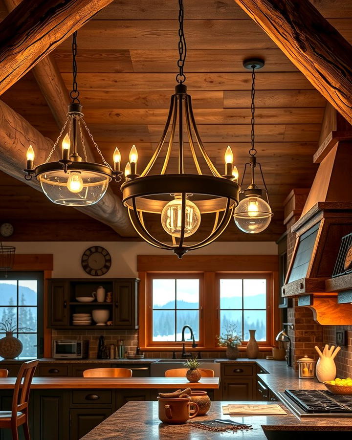 Statement Lighting Fixtures - 25 Mountain House Kitchen Ideas