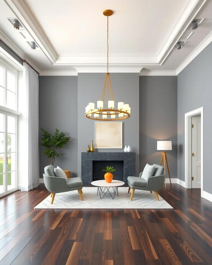 Statement Lighting Fixtures - 30 Grey Living Room With Dark Wood Floors