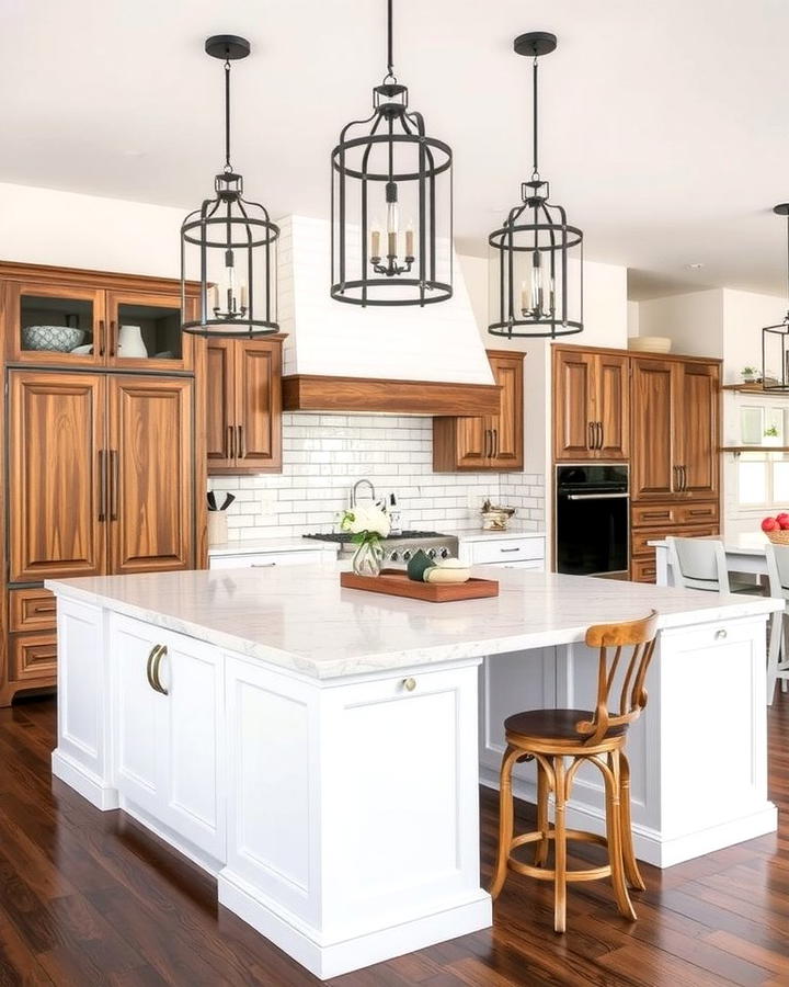 Statement Lighting Pairing - 25 Shiplap Kitchen Island Ideas