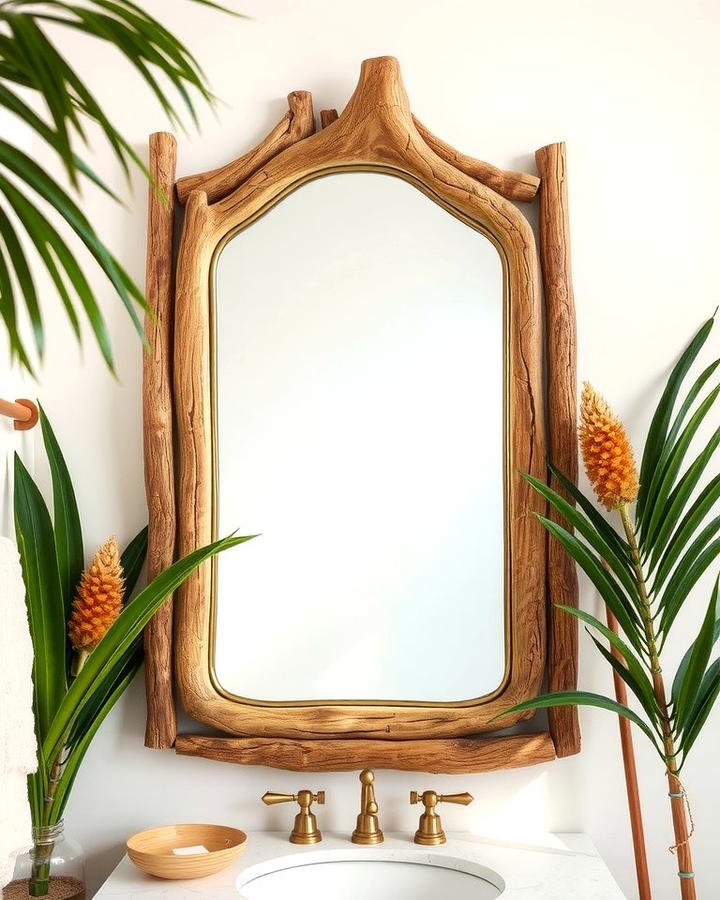 Statement Mirrors with Tropical Frames - 25 Tropical Bathroom Ideas