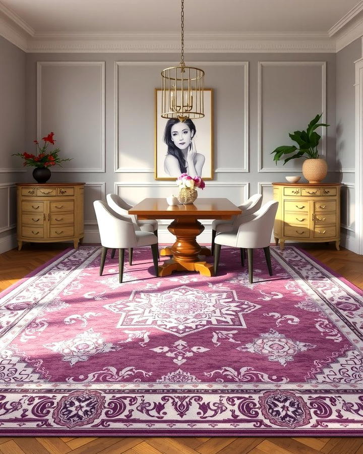 Statement Purple Rug - 25 Purple Dining Room Ideas