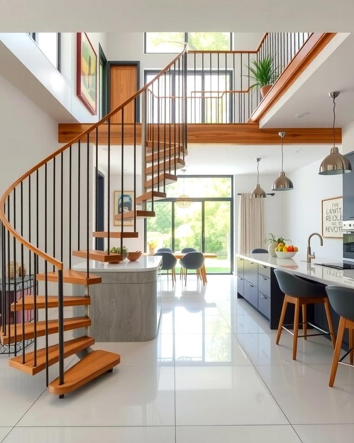 Statement Staircase Design - 30 Split Level Kitchen Design Ideas