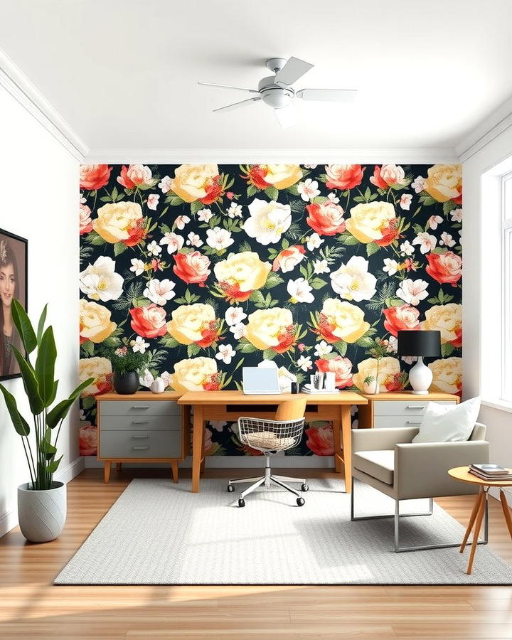 Statement Wall with Bold Wallpaper - 30 Home Office Ideas for Her