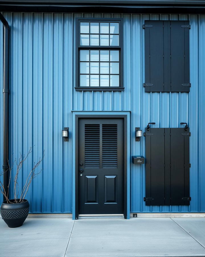 Steel Blue with Black Shutters - 30 blue exterior house paint ideas