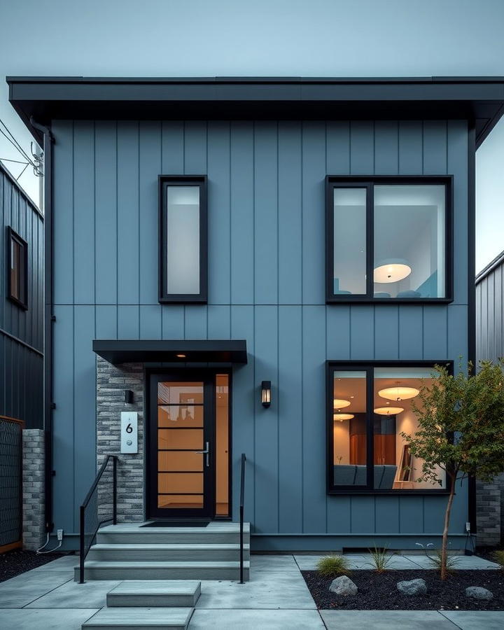 Steel Blue with Black Trim - 30 blue exterior house paint ideas