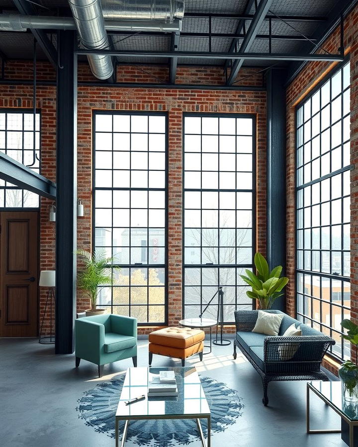 Steel Framed Windows - 30 Industrial Living Room Ideas