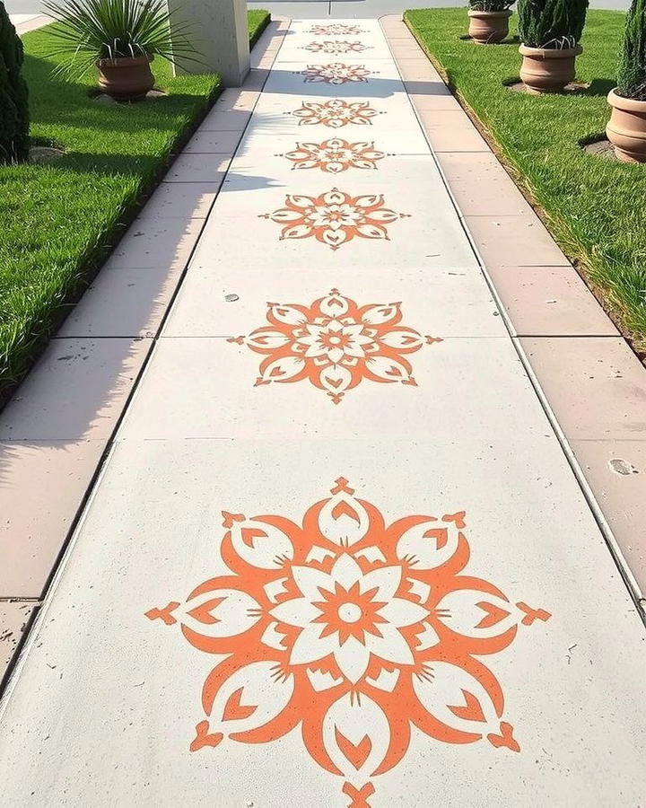 Stenciled Concrete Walkways for Creative Designs - 25 Paver Walkway Ideas