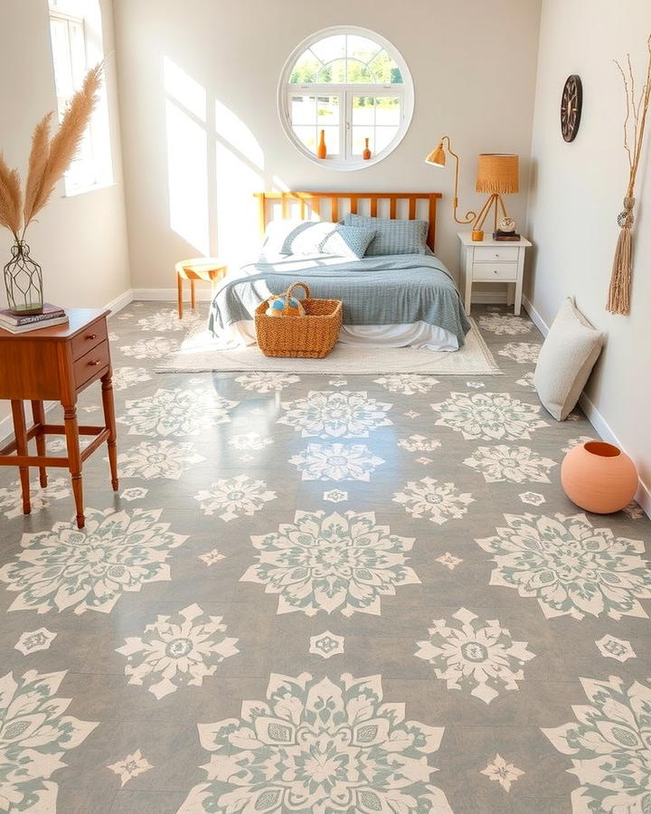 Stenciled Floral Motifs - 25 Painted Floor Ideas