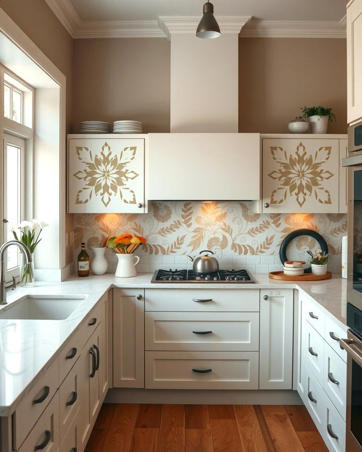 Stenciled Patterns for Artistic Flair - 25 Painting Kitchen Cabinet Ideas