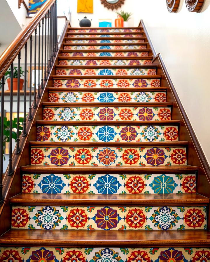 Stenciled Tiles - 25 Painted Stair Ideas