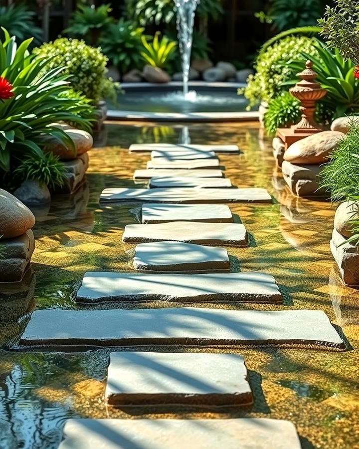 Stepping Stones Leading to a Water Feature - 30 Stepping Stone Walkway Ideas