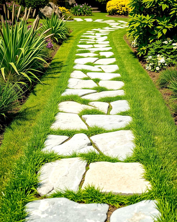 Stepping Stones with Grass Borders - 30 Stepping Stone Walkway Ideas