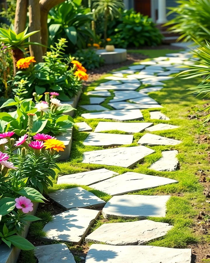 Stepping Stones with Planters - 30 Stepping Stone Walkway Ideas