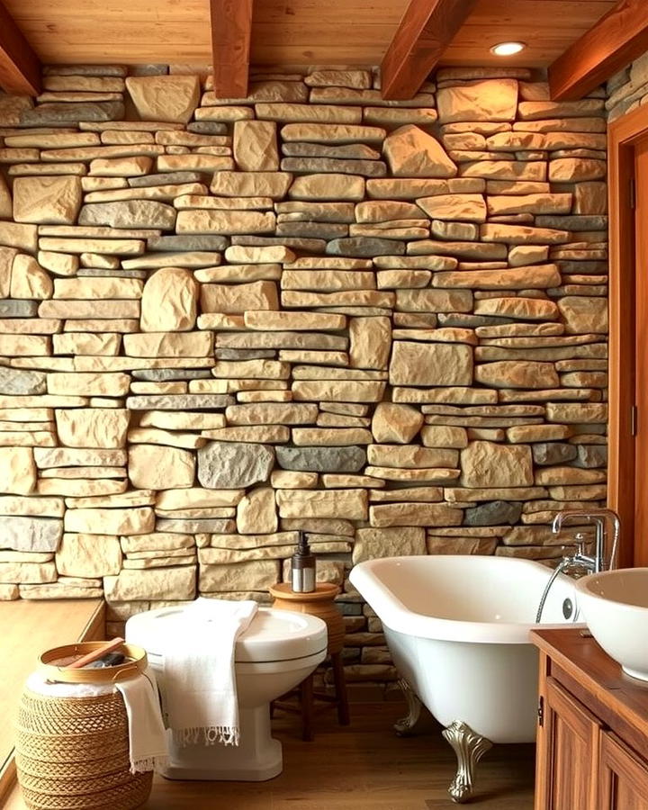 Stone Accent Walls - 25 Rustic Bathroom Ideas