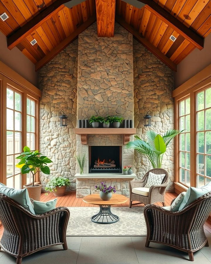 Stone Accent Walls - 25 Rustic Sunroom Ideas