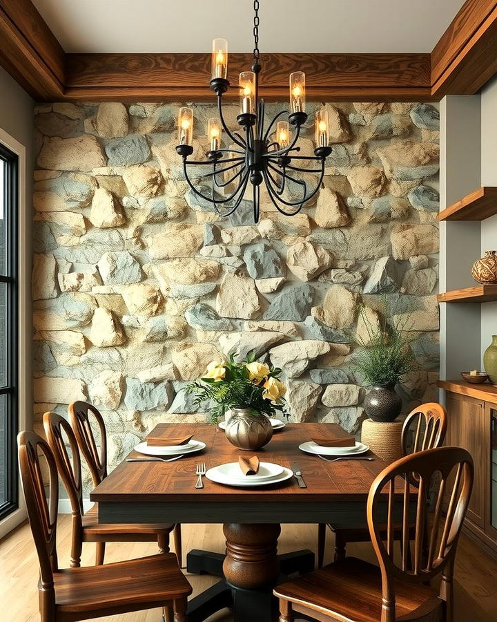 Stone Accent Walls - 30 Rustic Dining Room Ideas