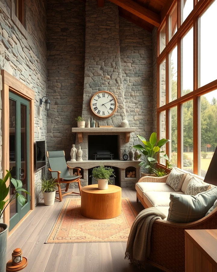 Stone Accent Walls for Natural Beauty - 25 Rustic Sunroom Ideas