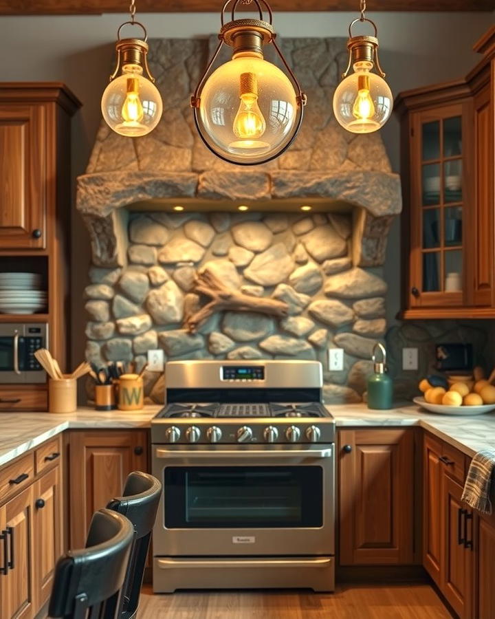 Stone Accent Walls - 25 Mountain House Kitchen Ideas