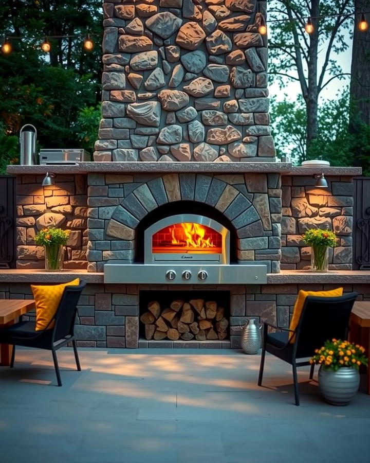 Stone Fireplace with Built In Pizza Oven - 25 Outdoor Corner Fireplace Ideas