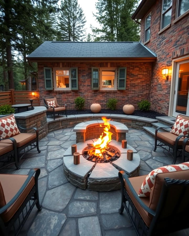 Stone Patio with Built In Fire Pit - 25 Stone Patio Ideas