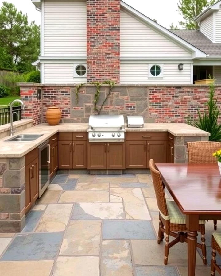 Stone Patio with Outdoor Kitchen - 25 Stone Patio Ideas