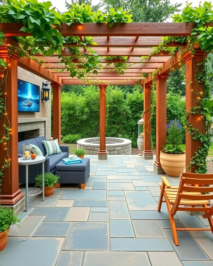 Stone Patio with Pergola - 25 Stone Patio Ideas