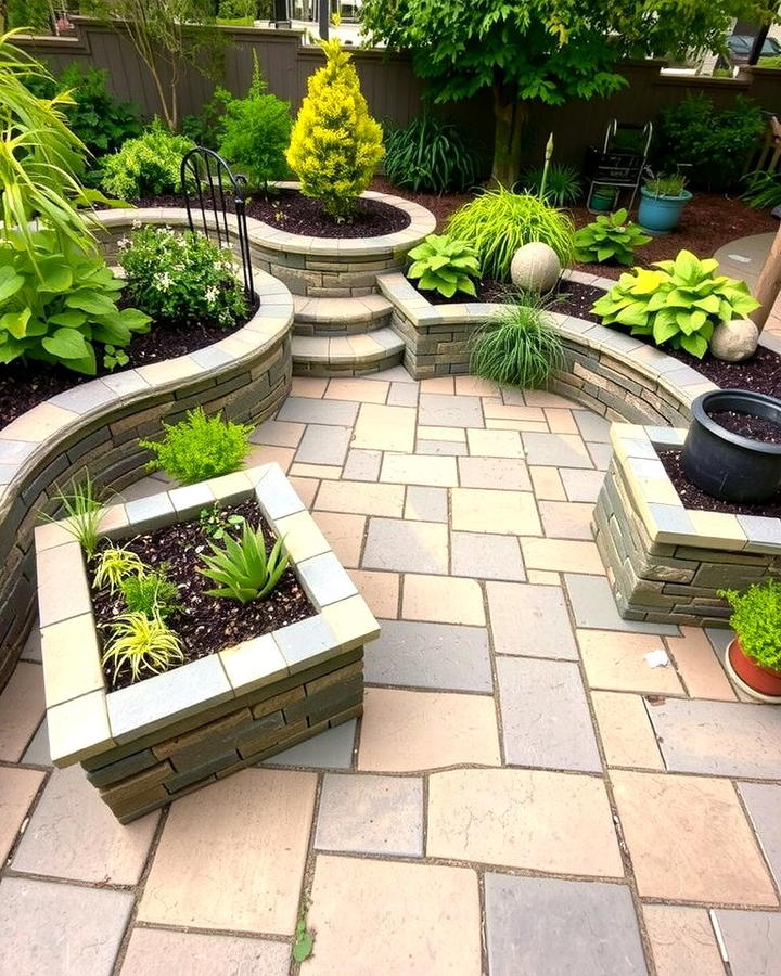 Stone Patio with Raised Garden Beds - 25 Stone Patio Ideas