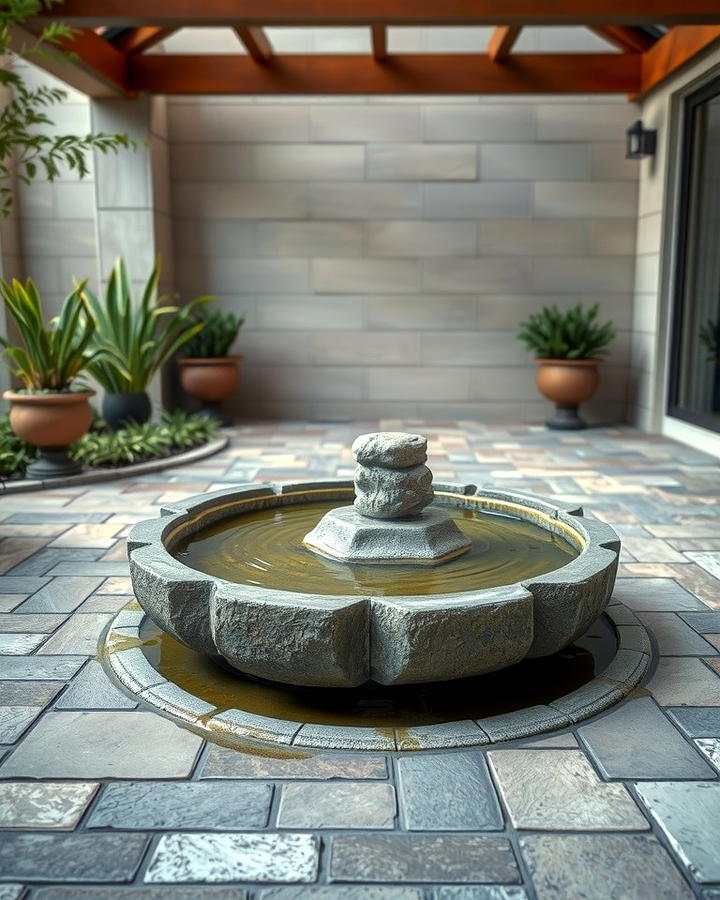 Stone Patio with Water Feature - 25 Stone Patio Ideas