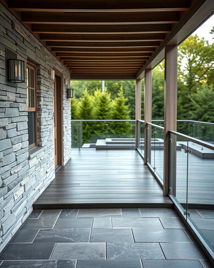 Stone Porch with Glass Railings - 25 Stone Porch Ideas