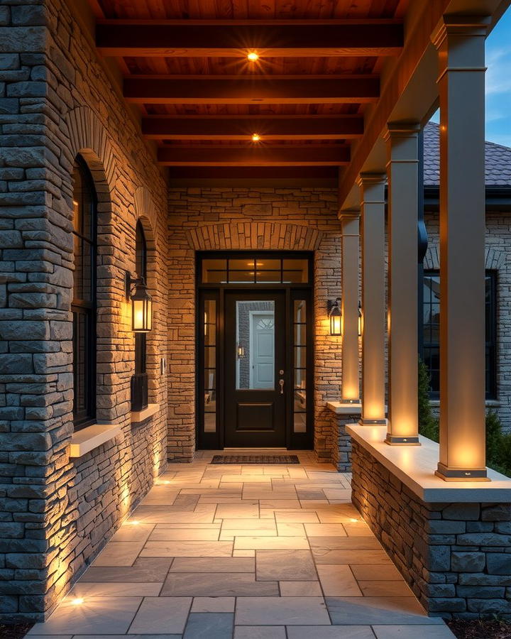 Stone Porch with Lighting Accents - 25 Stone Porch Ideas