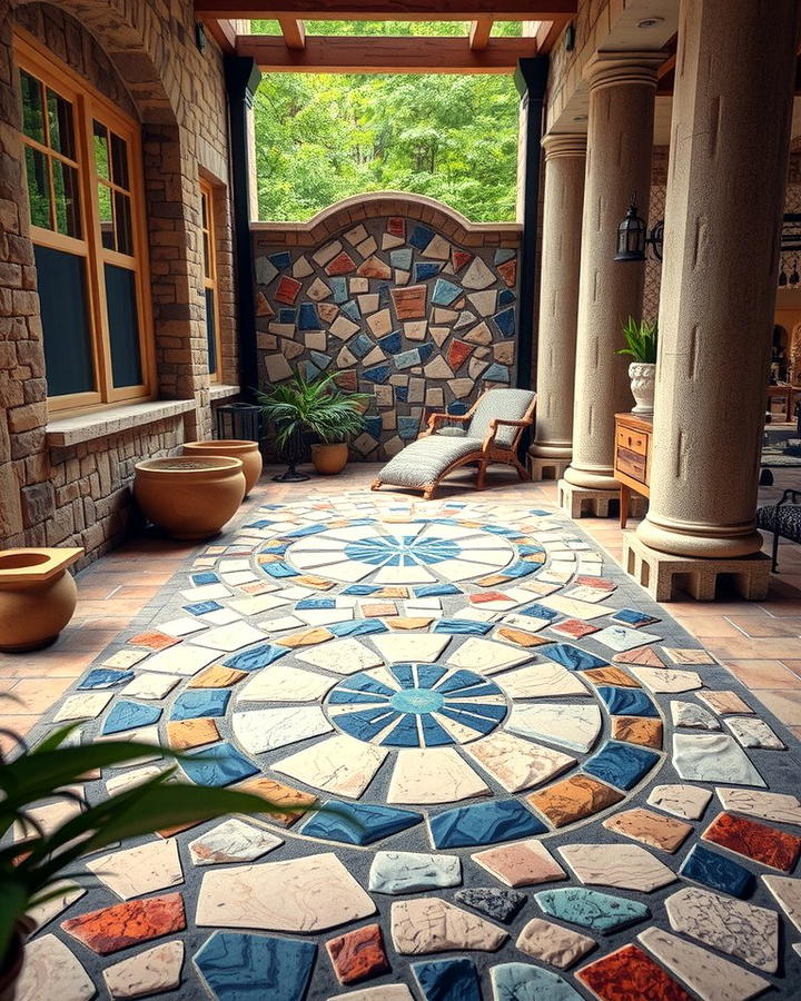 Stone Porch with Mosaic Patterns - 25 Stone Porch Ideas