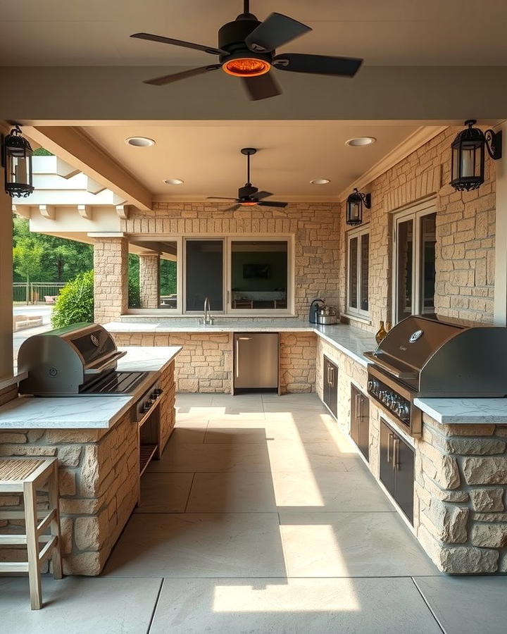 Stone Porch with Outdoor Kitchen - 25 Stone Porch Ideas