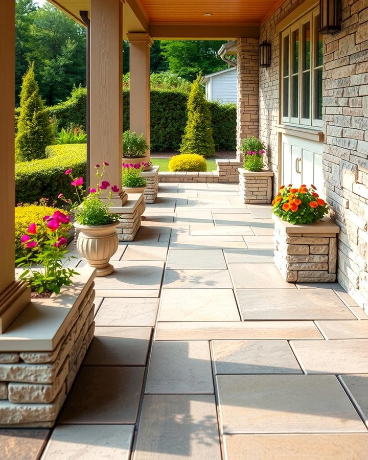 Stone Porch with Planters - 25 Stone Porch Ideas