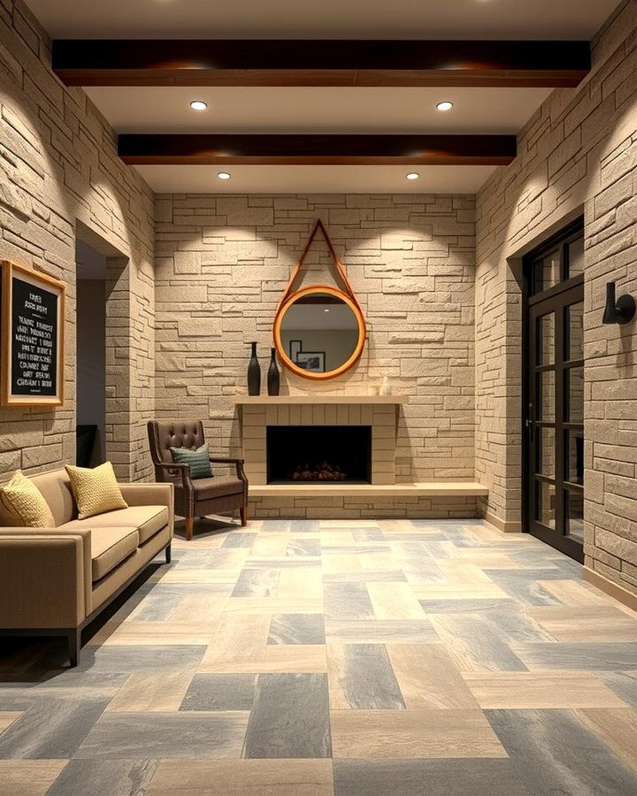 Stone Veneer Finish - 30 Basement Wall Ideas